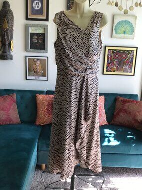 JUST TAYLOR size 10 Beige & Black Animal Print Sleeveless Long Party Dress